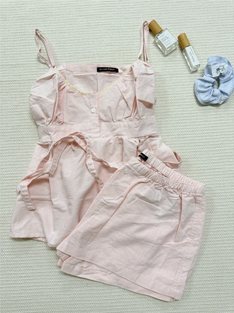 Elastic Lace Trim - Ensemble short et débardeur rose rayé
