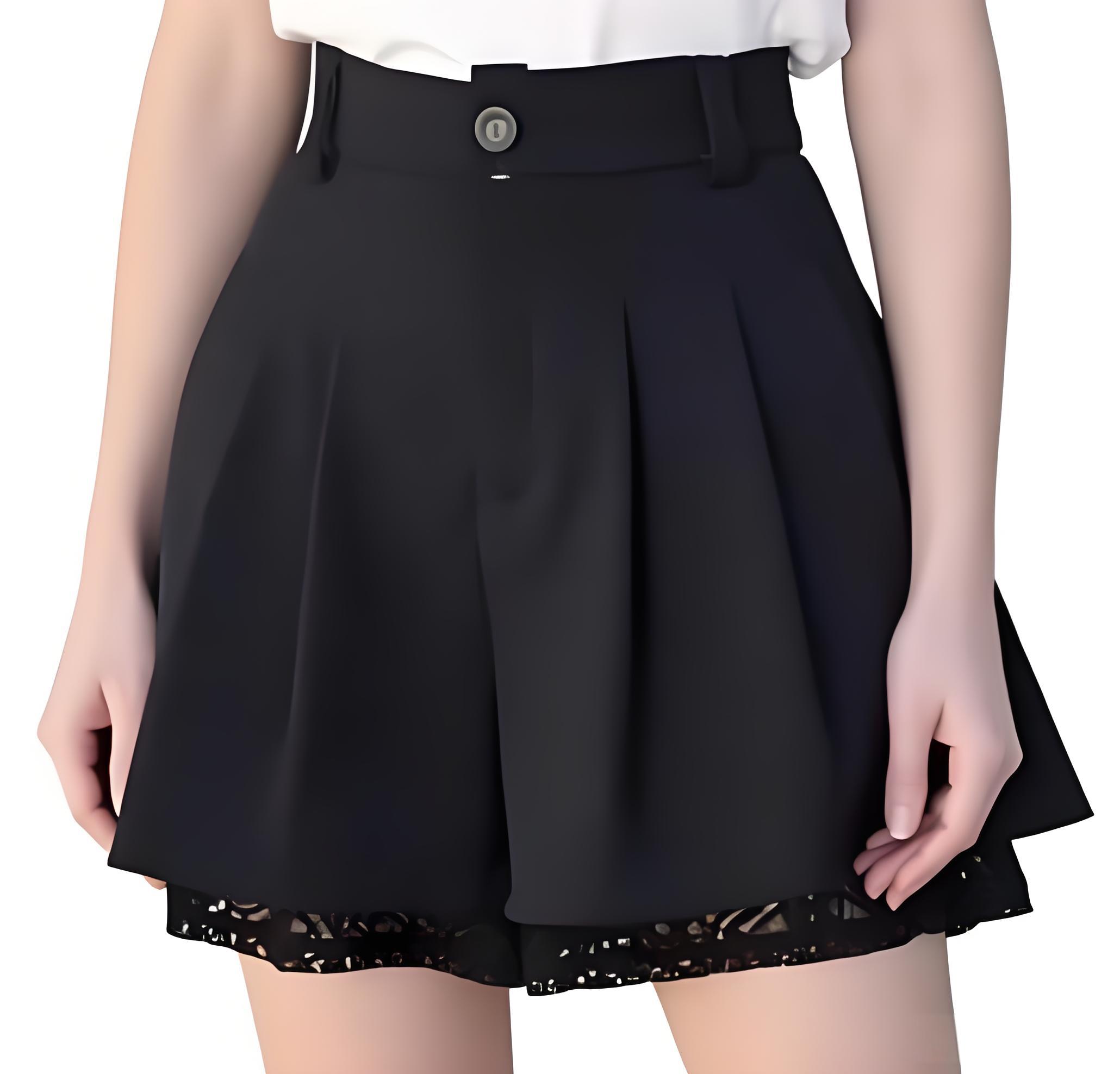 Elastic Lace Trim - Pantalon tailleur décontracté taille haute pour