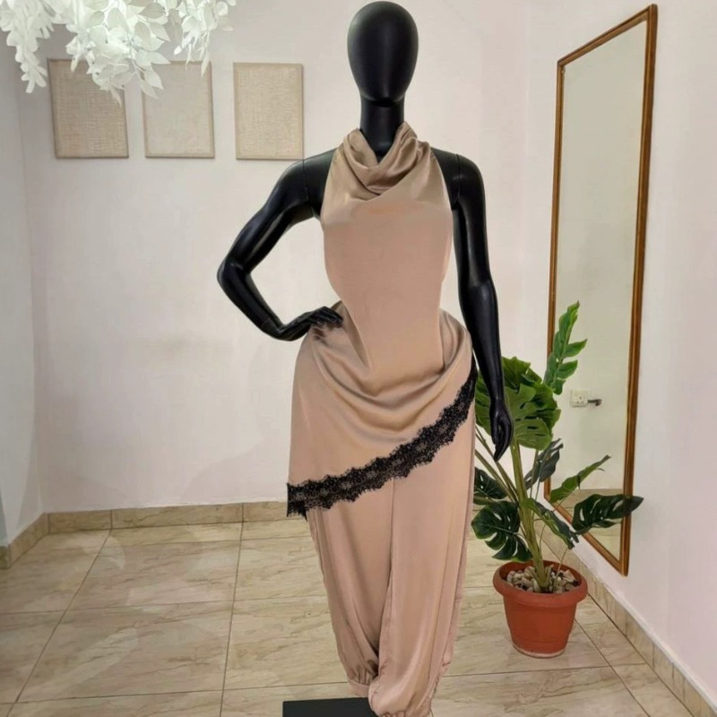Ensemble 2 pièces en satin pou - Elastic Lace Trim avis et prix