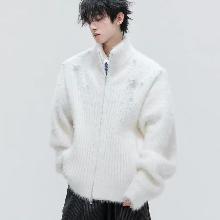Cardigan à col haut en peluche - Embellish Knit avis et prix