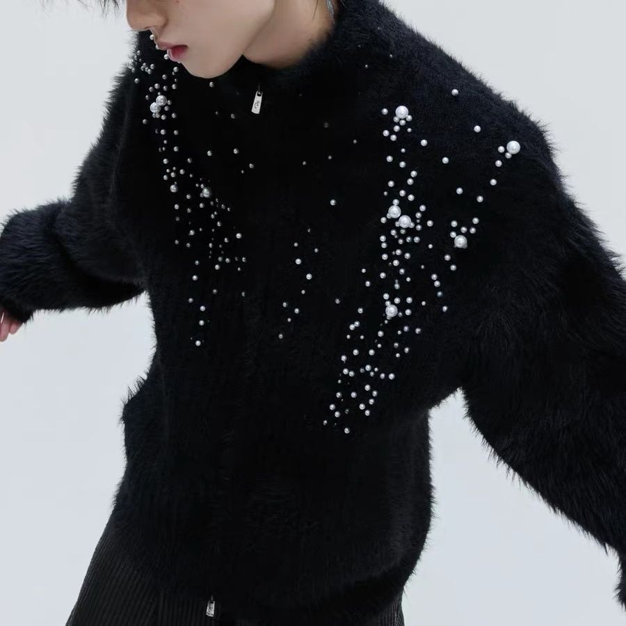 Cardigan à col haut en peluche - Embellish Knit avis et prix